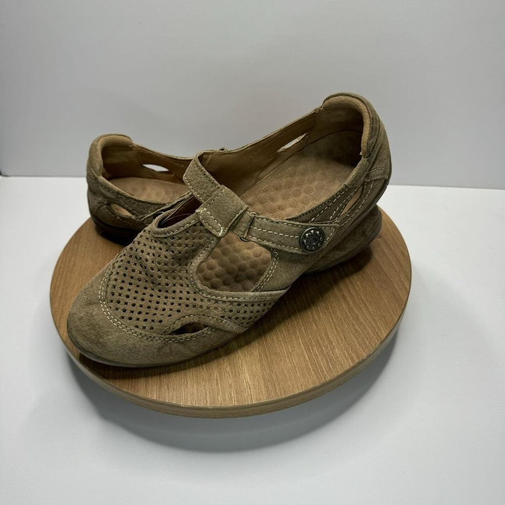 Earth Origins Suede Leather Womens Perforated Mary Jane Flats 9M Beige Casual Sh